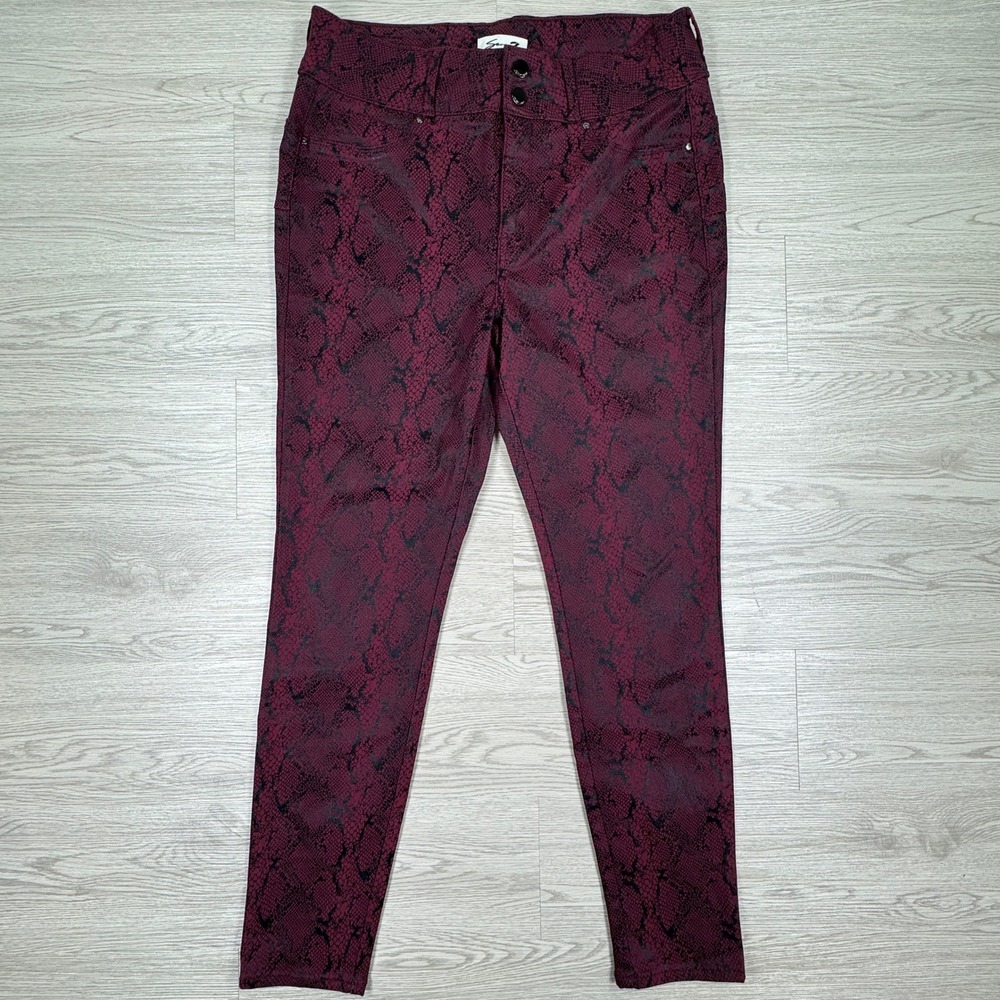 Seven7 Women Legging High Rise Curvy Reddish Purple Snakeskin Print 14 Stretch